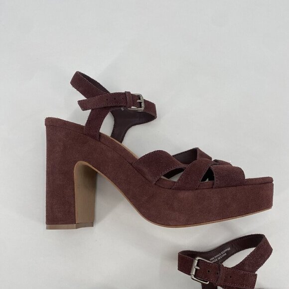 Splendid Womens Size 10 Piper Suede Platform Heeled Sandals Raisin Strappy Boho - Picture 5 of 13